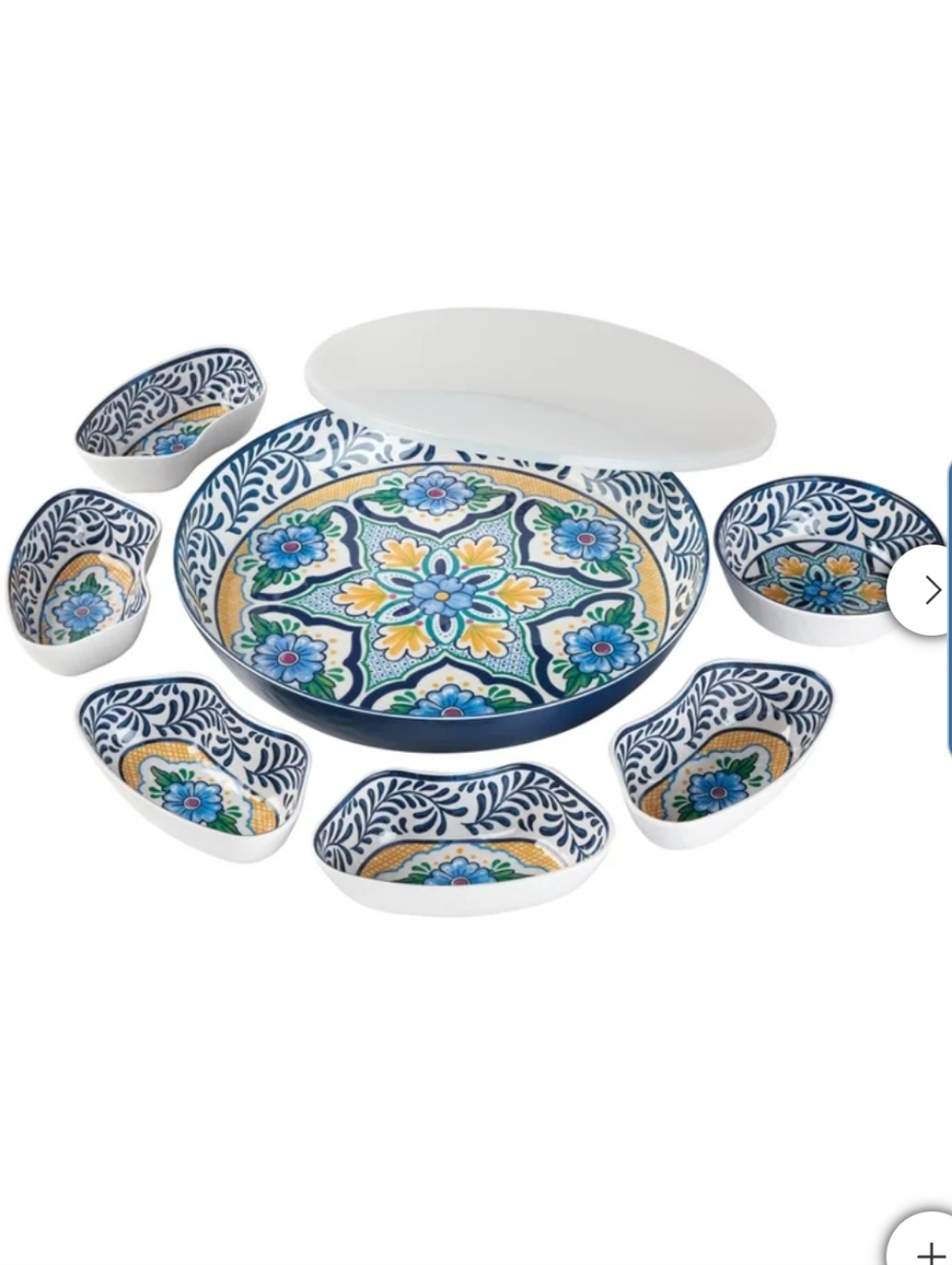 7 Piece Melamine Lazy Susan With Cover Divided Serving Dishes Floral Blue  2026